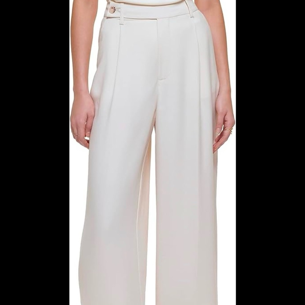 DKNY High Rise Wide Leg Trousers - EggNog